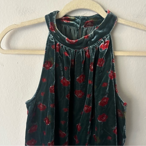Ann Taylor LOFT Green Rose Print Velvet Halter Holiday Top Size XS - Picture 5 of 11